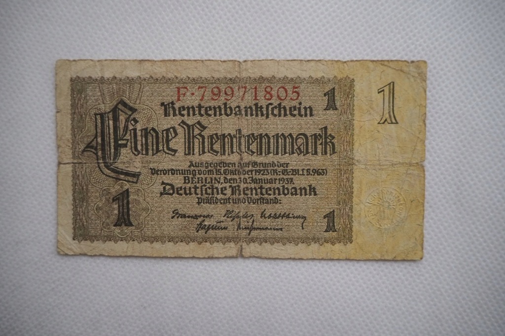 Banknot stary Niemcy - 1 Marka 1937 Rentenbank