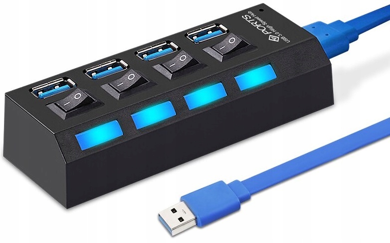 HUB USB 3.0 ROZDZIELACZ PRZEJŚCIÓWKA ROZGAŁĘŹNIK 4 PORTY ADAPTER WŁĄCZNIK