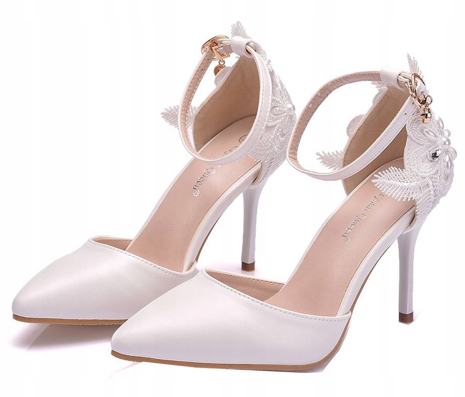 Białe Ślubne Eleganckie Szpilki Buty na Wesele 40