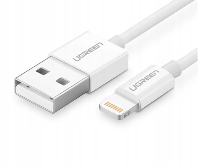Niklowany kabel Lightning UGREEN MFi 1m (biały)