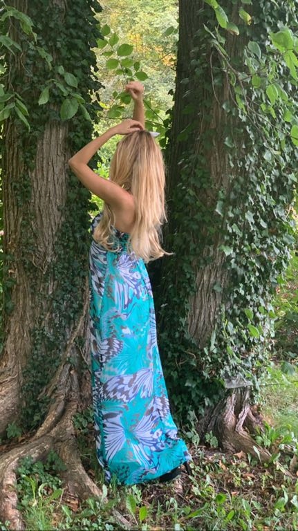 Długa sukienka w motyle zieleń seledyn S M wesele