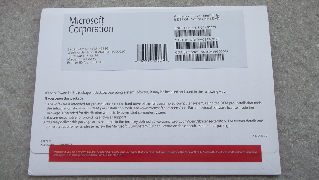 System operacyjny MS Windows 7 Pro English 32-bit