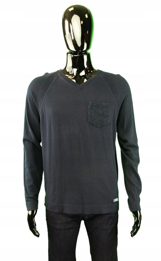 PEPE JEANS Granatowy sweter V neck kieszonka (M)