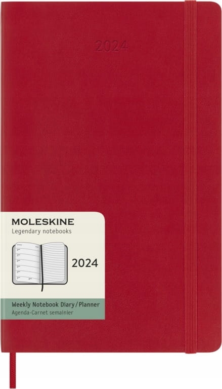 Kalendarz Moleskine tygodniowy L, miękka oprawa, 12M, czerwony 2024