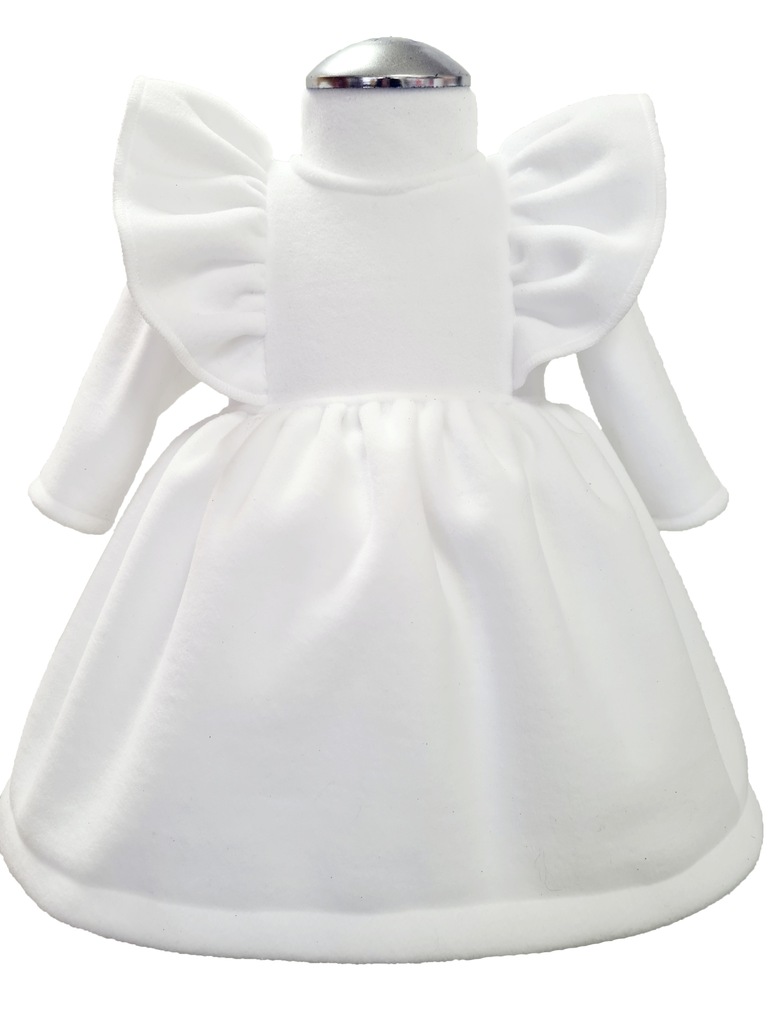 Sukienka polarowa biała chrzest z falbanką 62 ZUZA