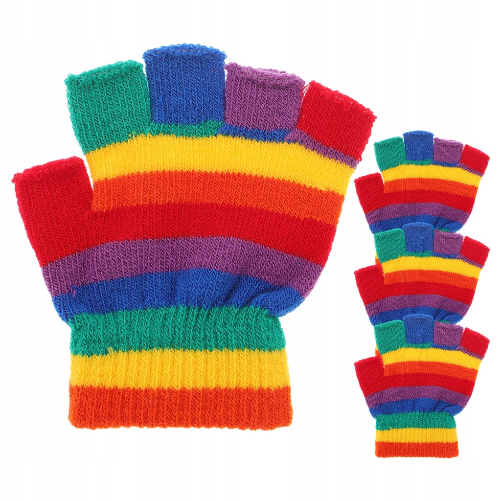Winter Rainbow Gloves Kids Children Half Finger