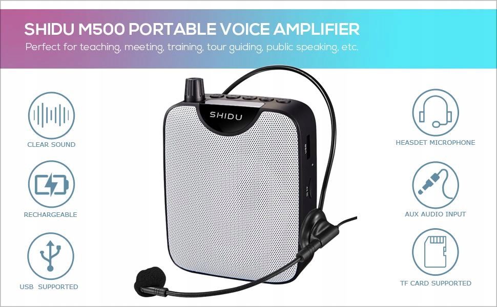 Przenośny wzmacniacz głosu mikrofon Shidu SD-M500