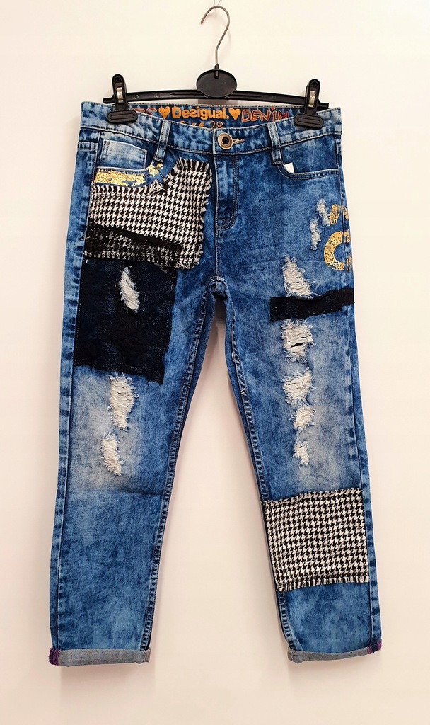 Spodnie damskie DESIGUAL jeans patchwork 28 93zł