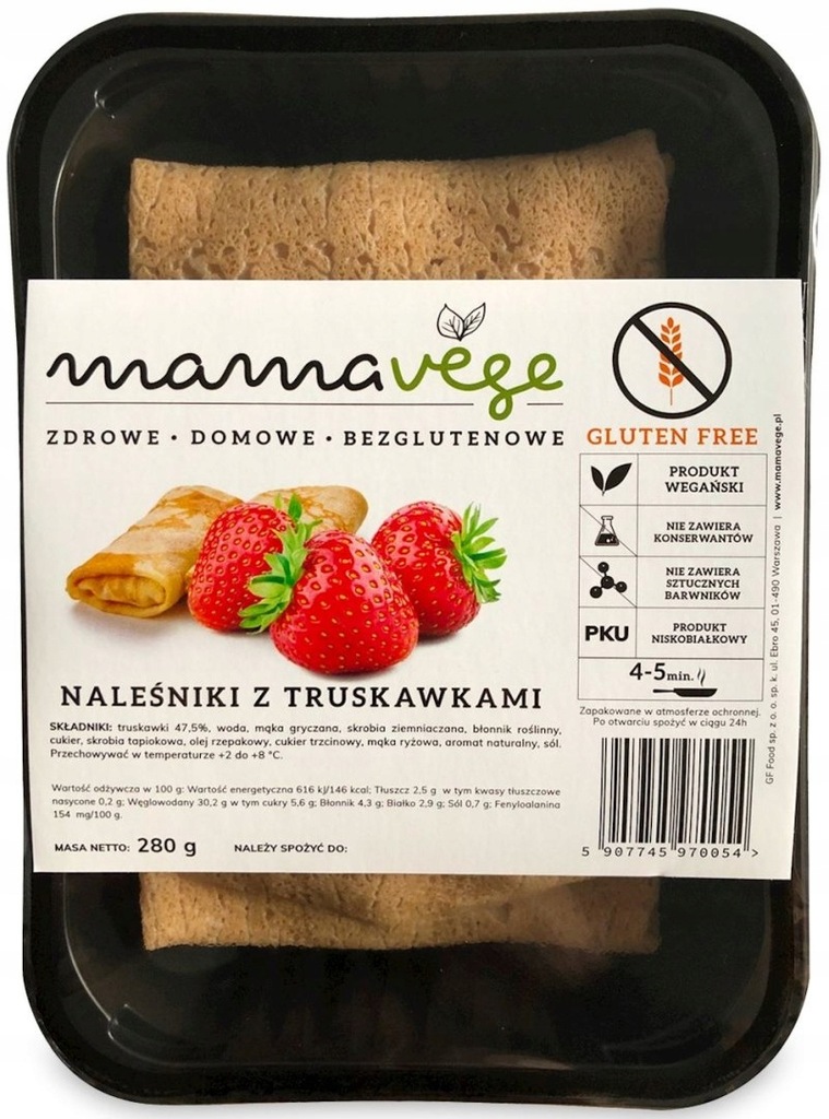 NALEŚNIKI Z TRUSKAWKAMI BEZGLUTENOWE 280 g - MAMA VEGE