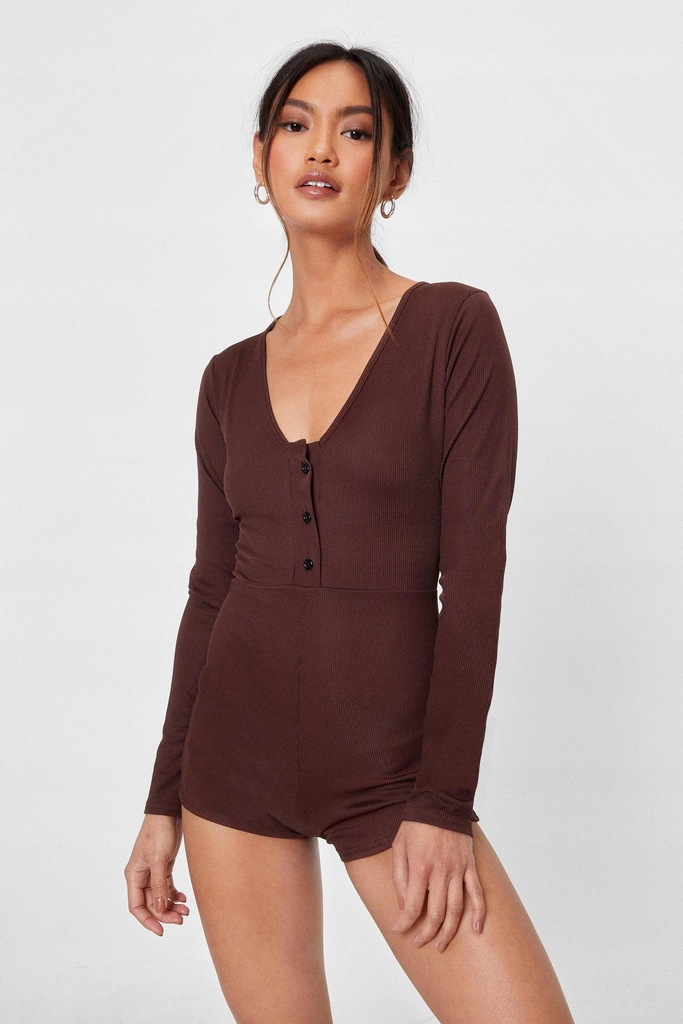 NASTY GAL__XEB BRĄZOWY KOMBINEZON ONESIE__M