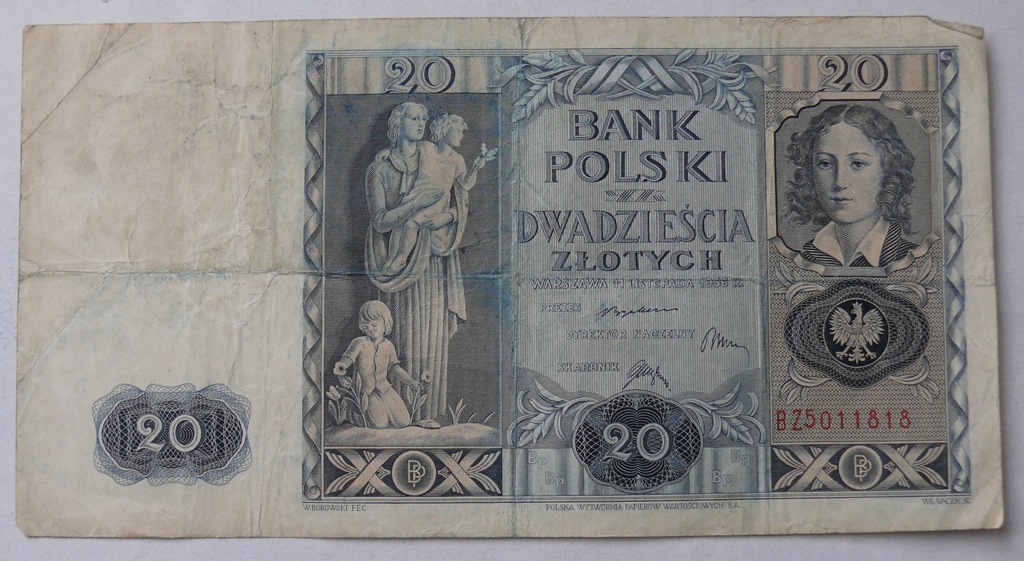 Banknot 20 zł 1936 r. Ser. BZ