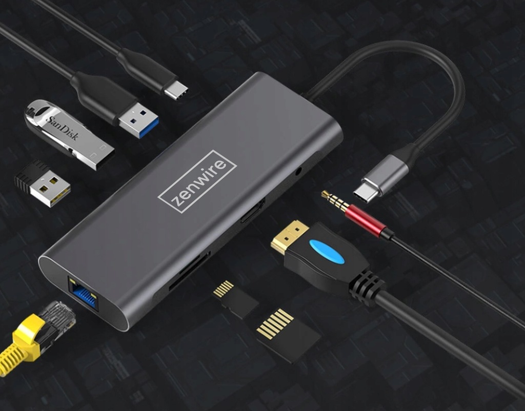 Купить АДАПТЕР-ХАБ 9 В 1 USB-C 3.0 HDMI 4K/RJ-45/SD/JACK/PD: отзывы, фото, характеристики в интерне-магазине Aredi.ru