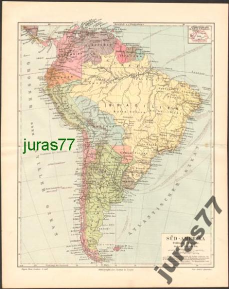 AMERYKA POŁUDNIOWA mapa POLITYCZNA z 1897 roku