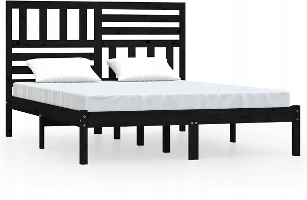 Rama łóżka czarna sosna 135 × 190 cm podwójna, 3101002
