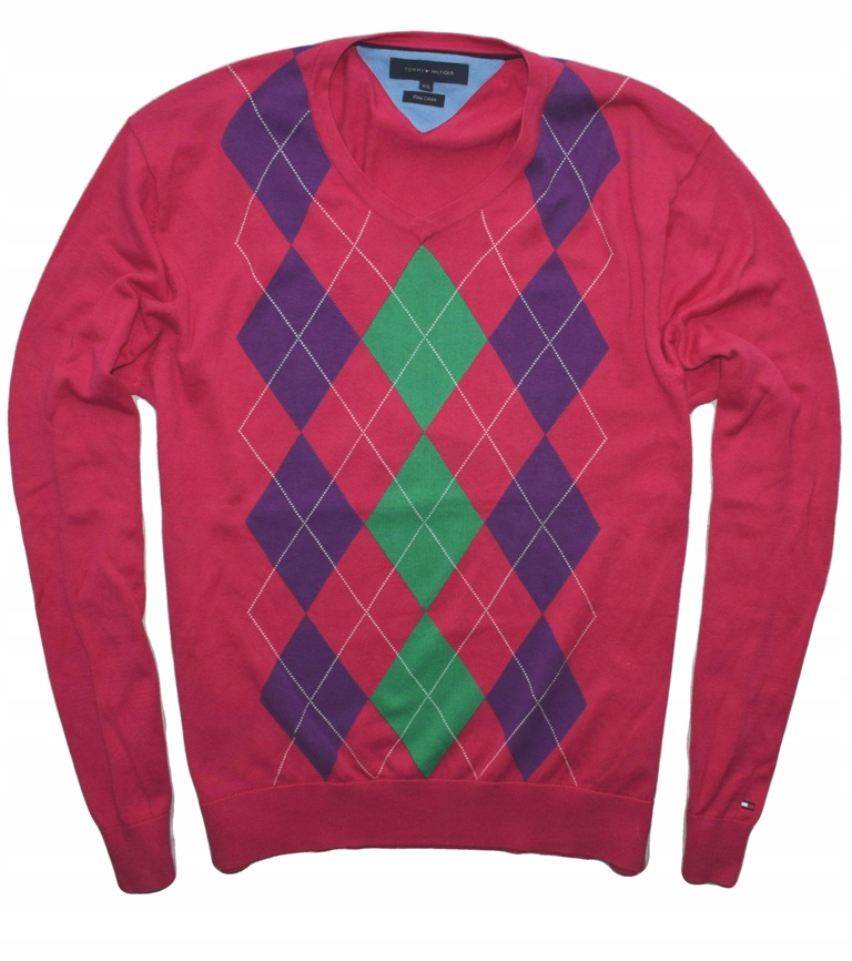 Tommy Hilfiger XXL bawełniany PIĘKNY sweter romby