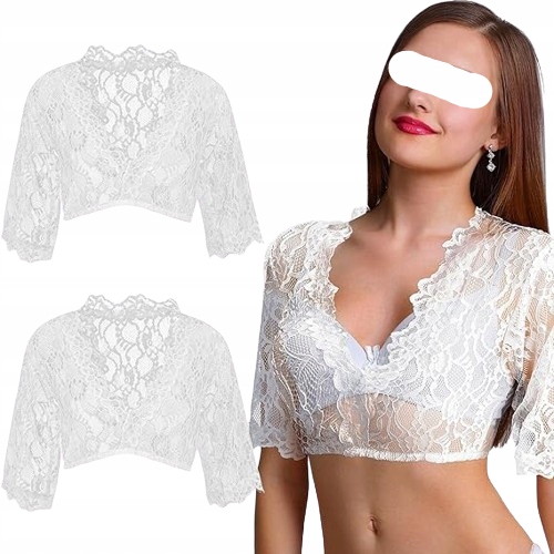 Bolerko Koronkowe Crop Top Bluzka Damska z Dekoltem 2szt 36/38
