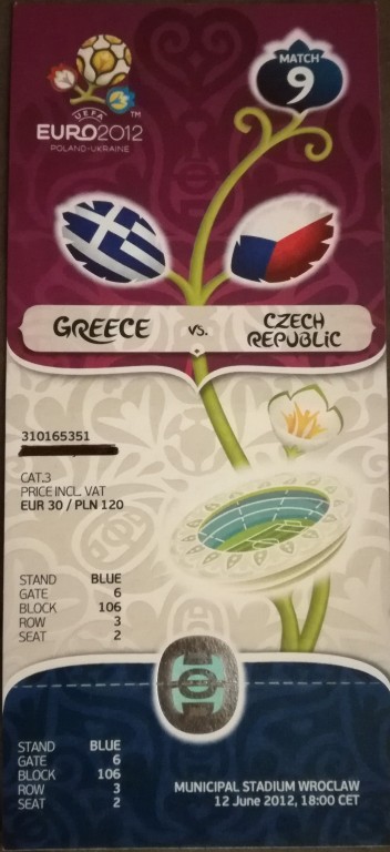 Bilet kolekcjonerski Euro 2012 (Grecja - Czechy)
