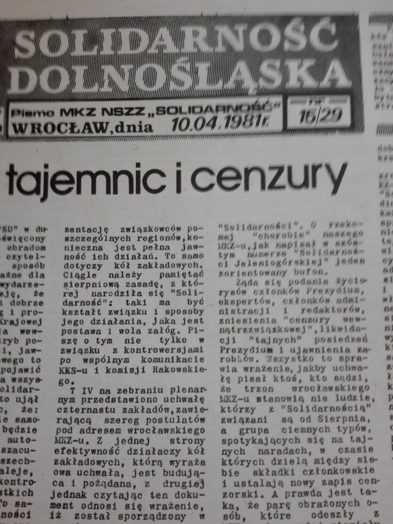 SOLIDARNOŚĆ DOLNOŚLĄSKA nr 15/29/1981 drugi obieg