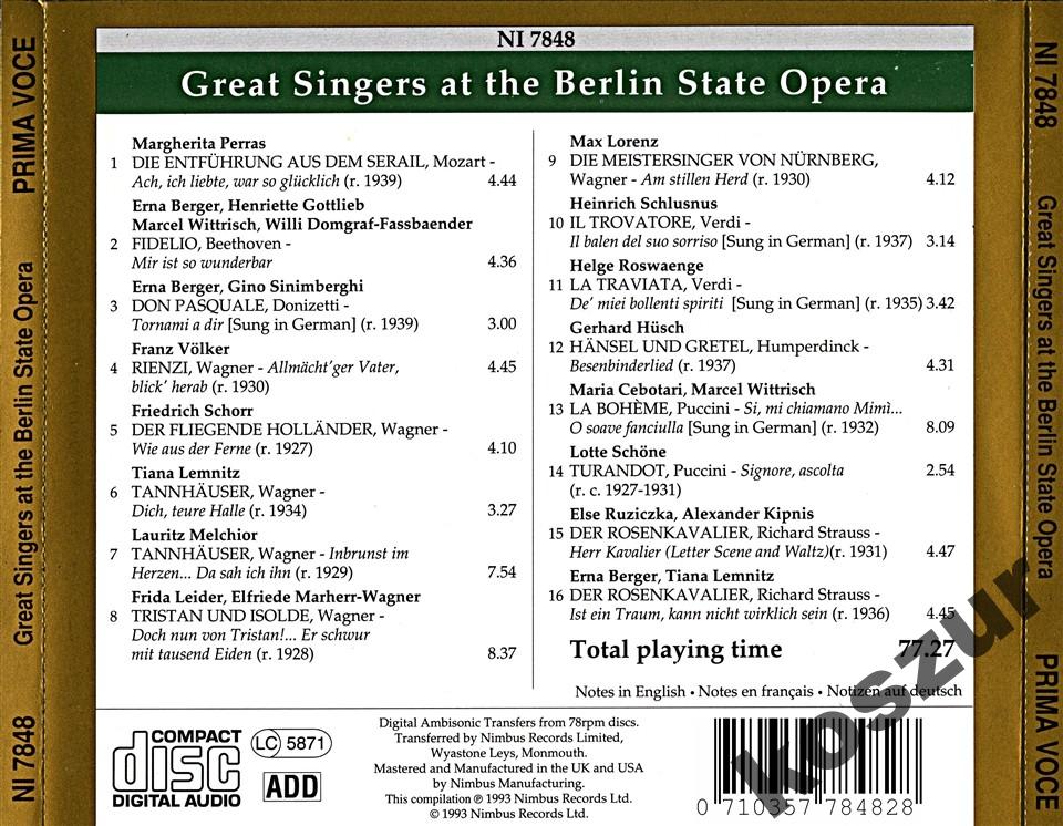 PRIMA VOCE Great Singers The Berlin State 1927-39