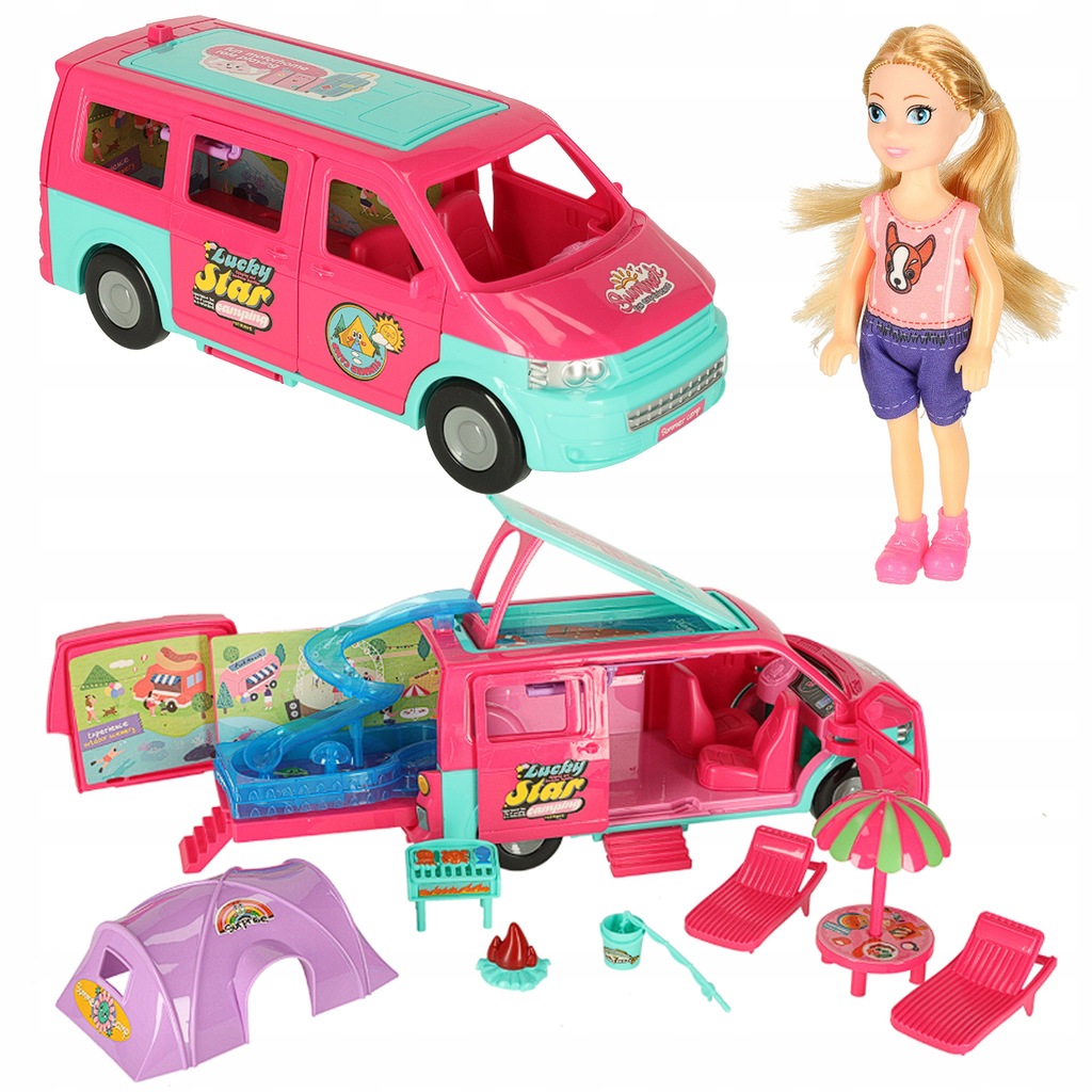 SAMOCHÓD DLA LALEK ZESTAW KEMPINGOWY KAMPER AKCESORIA