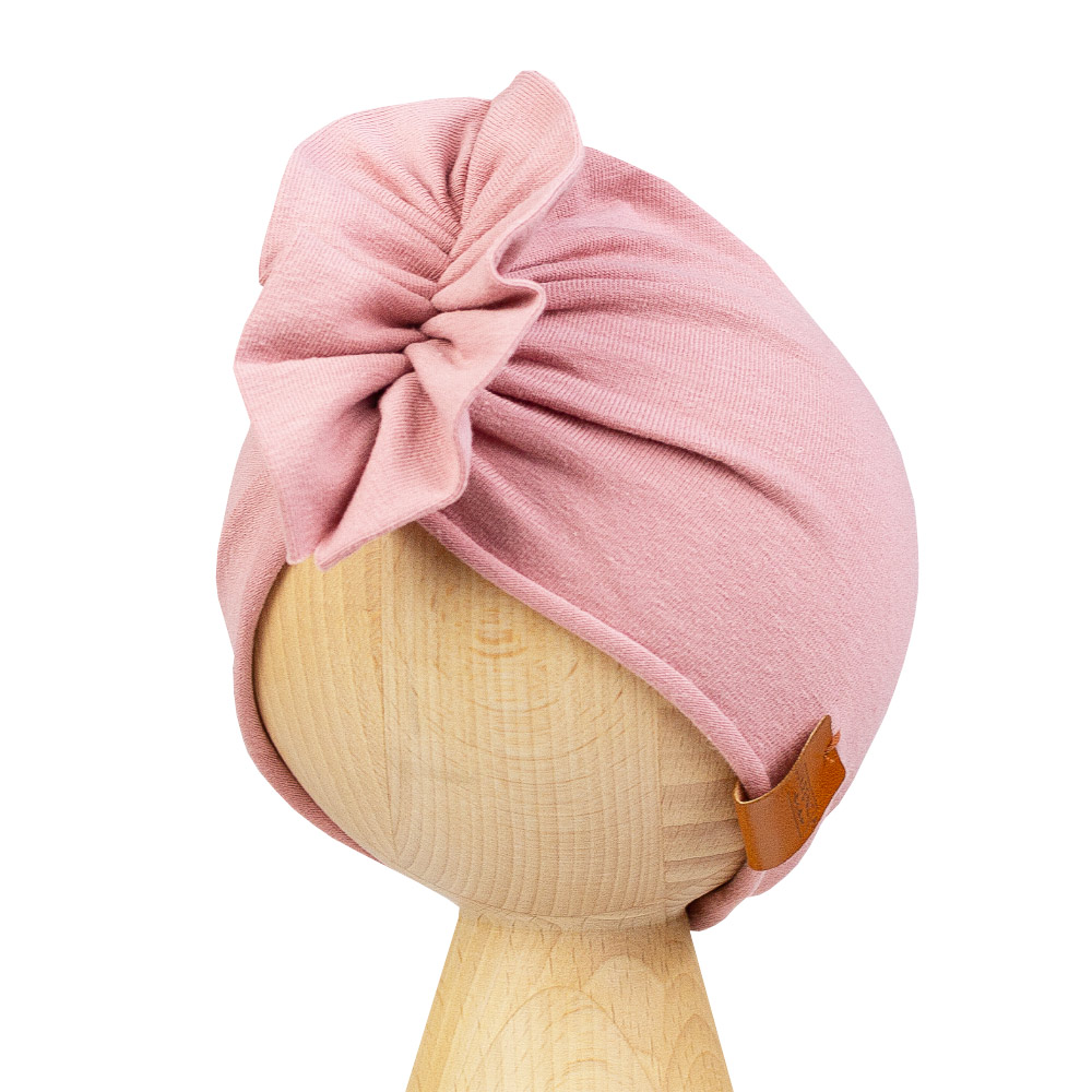 Czapka turban cienki na chrzest 3-6m różowa
