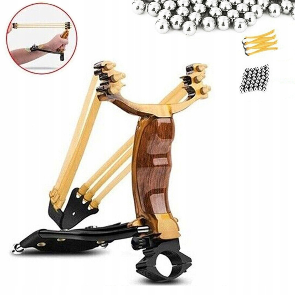 ZESTAW MYŚLIWSKA PROCA SPORTOWA Z PODPÓRKĄ + POTRÓJNA GUMA + 100 KULKAMI