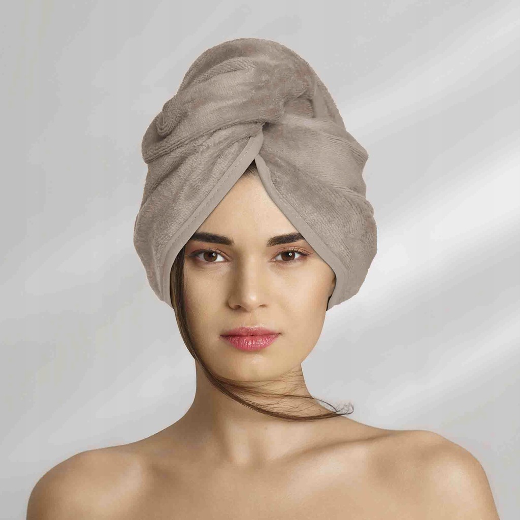 Turban do włosów Velur beżowy kąpielowy ręcznik we