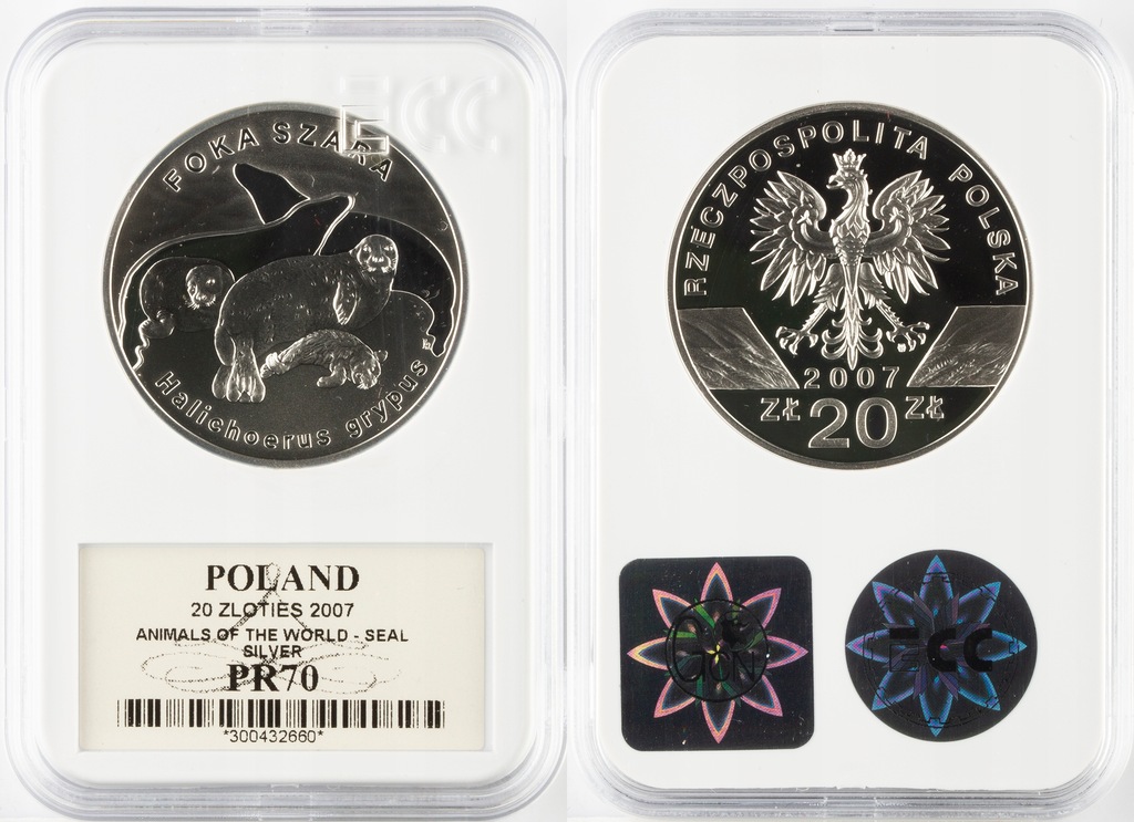 20 ZŁOTYCH 2007, FOKA SZARA, AG, STAN:PR70 (A168)