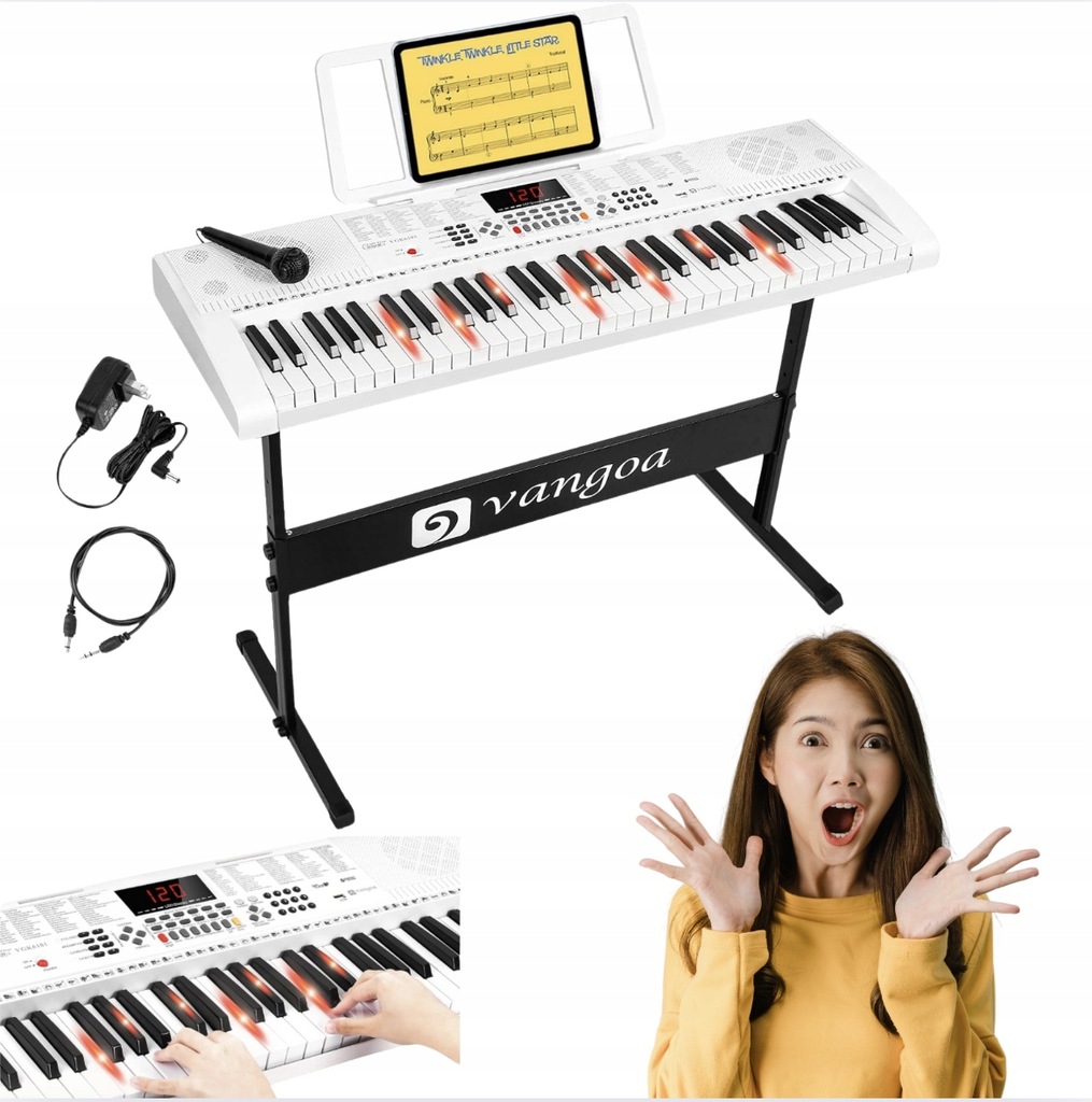 Vangoa klawiatura fortepianowa ze stojakiem 61 podświetlanych klawiszy