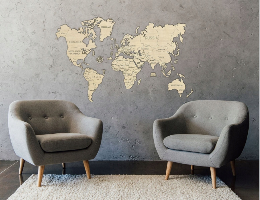 Drewniana Mapa Świata na ścianę 3D, rozm. XXL - ko