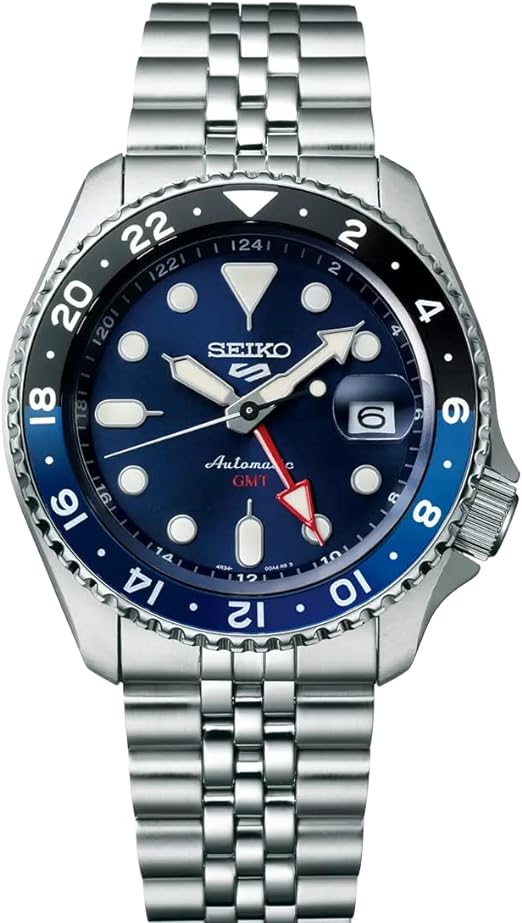 Seiko 5 Sports męski zegarek automatyczny GMT stal/niebieski