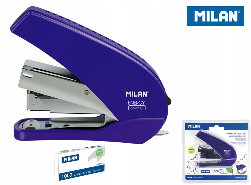 Zszywacz Milan 9 cm energy saving niebieski