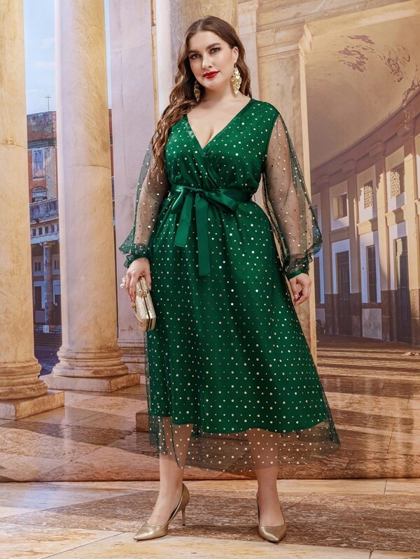 SHEIN ZIELONA SUKIENKA PLUS SIZE KROPK RXL S120013