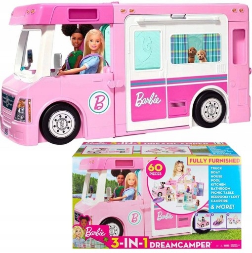 BARBIE GHL93 KAMPER CAMPER AUTO 3W1 POJAZD + DOMEK + BASEN