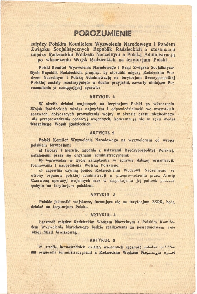 Porozumienie PKWN z Sowietami, 26 VII 1944 r.