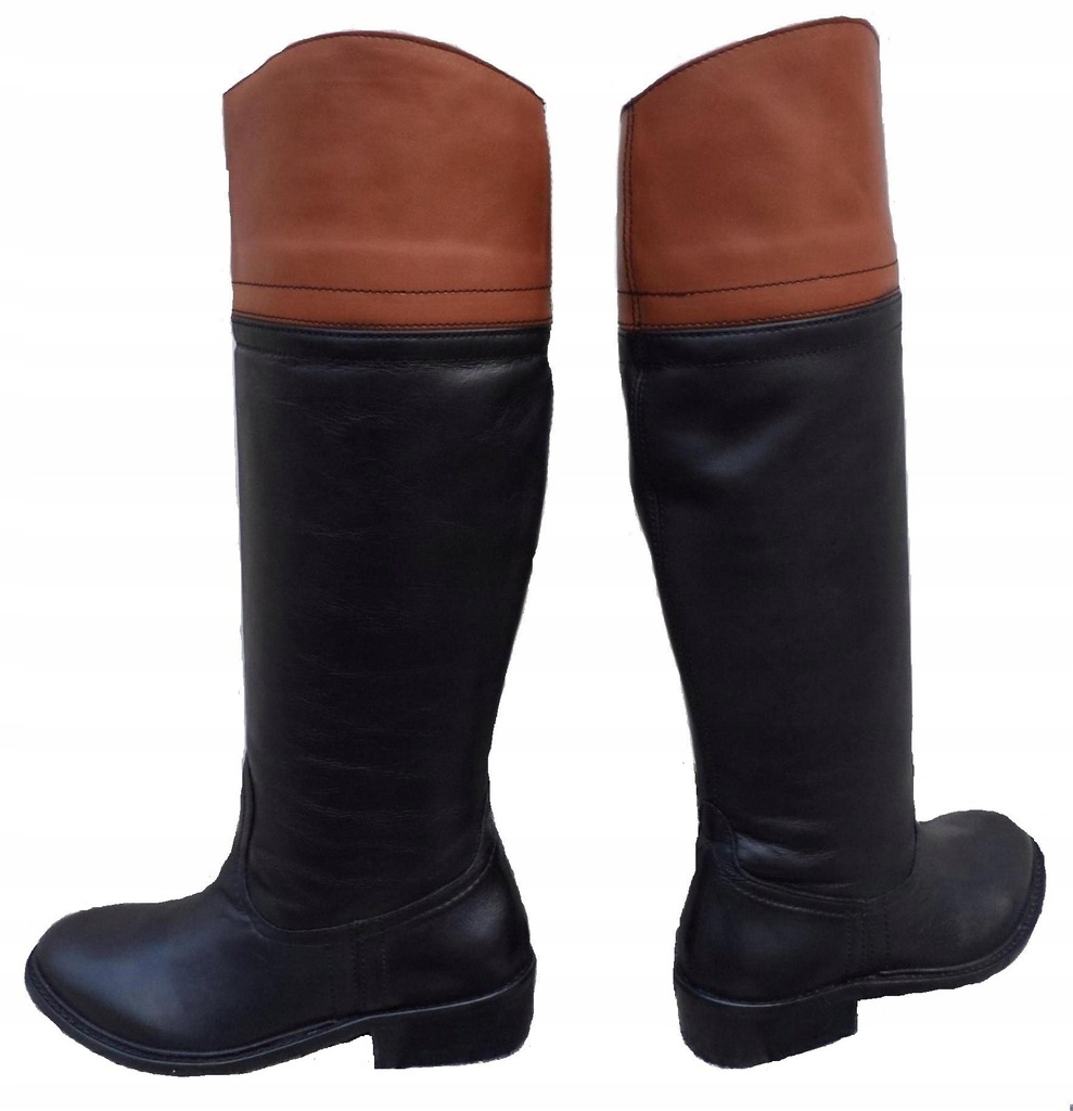 ZALANDO OFICERKI kozaki SKÓRA CHOLEWKA CZERŃ CAMEL 42
