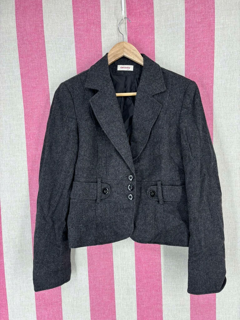 X1377 ORSAY MARYNARKA/ŻAKIET DAMSKI Z DOMIESZKĄ WEŁNY SZARY R.38