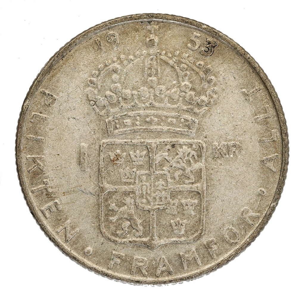 Szwecja - 1 korona Gustaf VI Adolf -1953 r TS, Ag