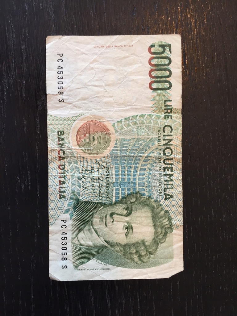 Banknot Włochy 5000 Lirów 1985