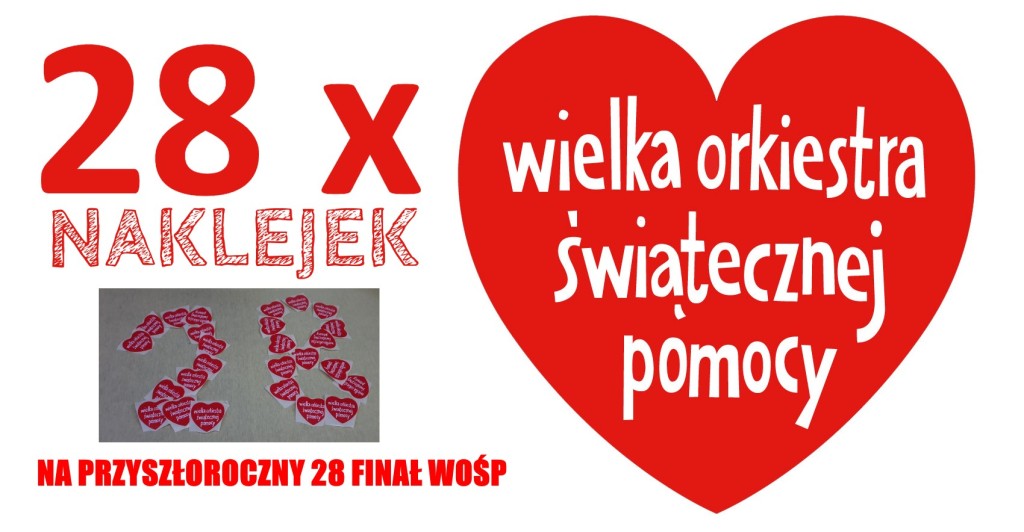 28 serduszek na 28 Finał - naklejki serce WOSP2018