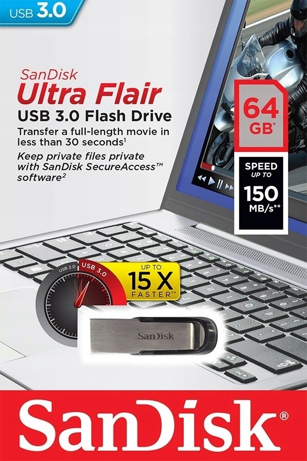 Купить SanDisk PenDRIVE ULTRA FLAIR USB 3.0 64 ГБ 150 МБ/с: отзывы, фото, характеристики в интерне-магазине Aredi.ru