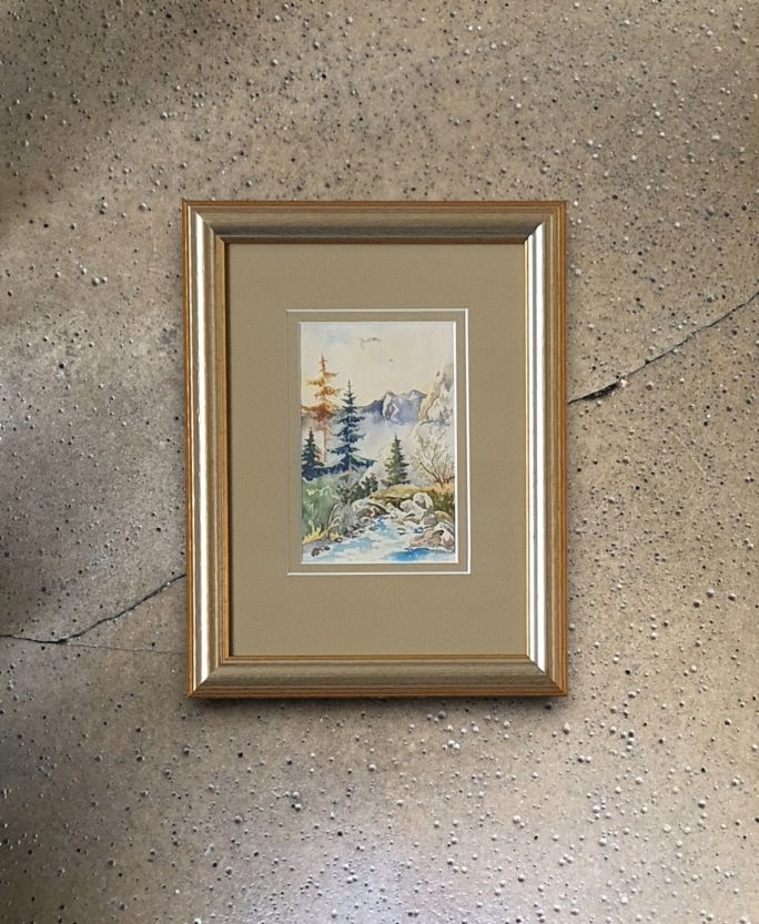 Zima w Pieninach - Oprawiona akwarela - J. Papież