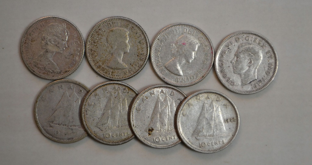 Kanada - srebro - 10 Cents - zestaw 8 monet