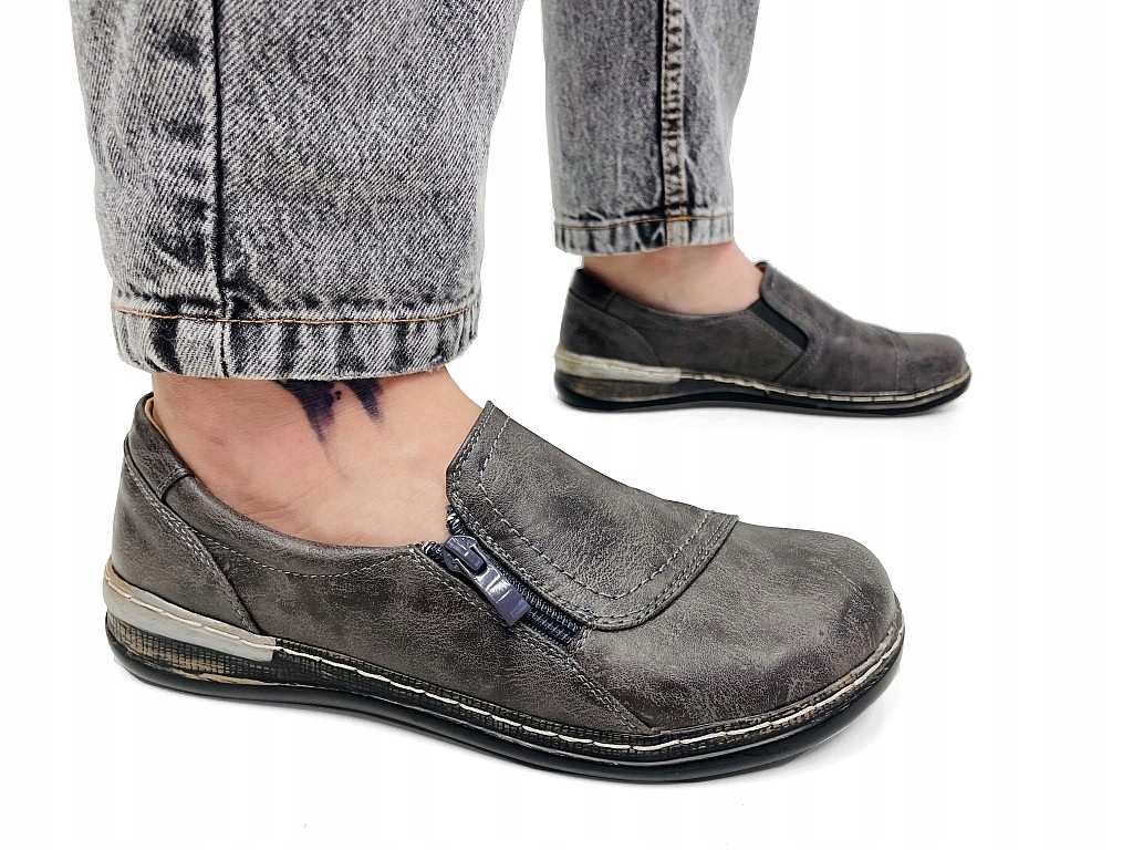 SZARE SZEROKIE LEKKIE BUTY NA HALUKSY NA ZAMEK 38