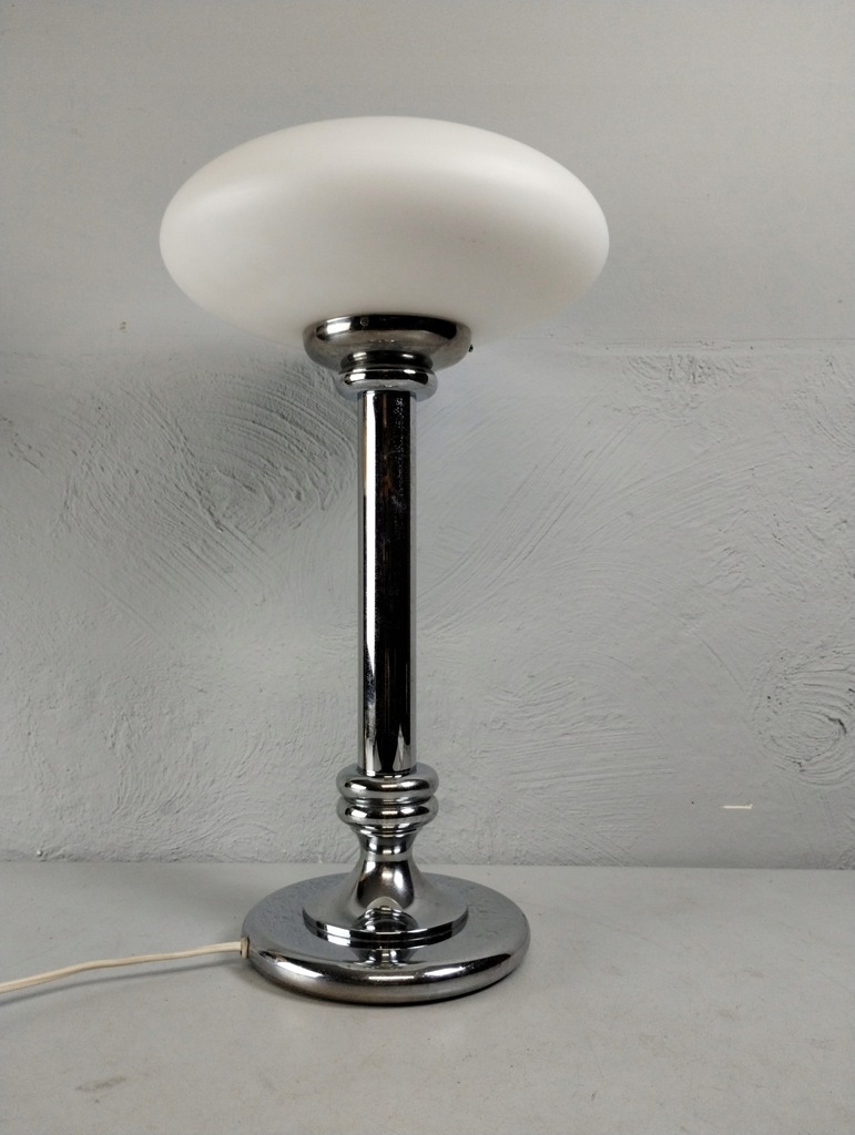 Chromowana lampa gabinetowa art deco szklany klosz bauhaus design loft