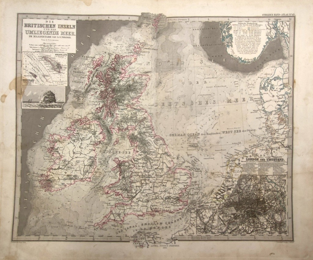 Wyspy Brytyjskie - mapa - XIX wiek [ miedzioryt] Anglia, United Kingdom