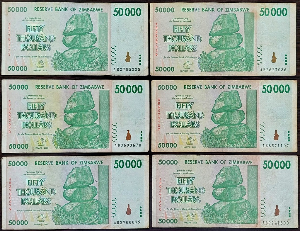 #013. Banknot Zimbabwe 50000$ 2008r. Seria AB Obiegowy