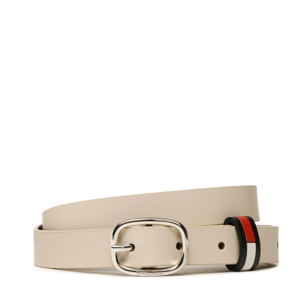 TOMMY JEANS LEATHER BELT - PASEK KREMOWY DAMSKI 90