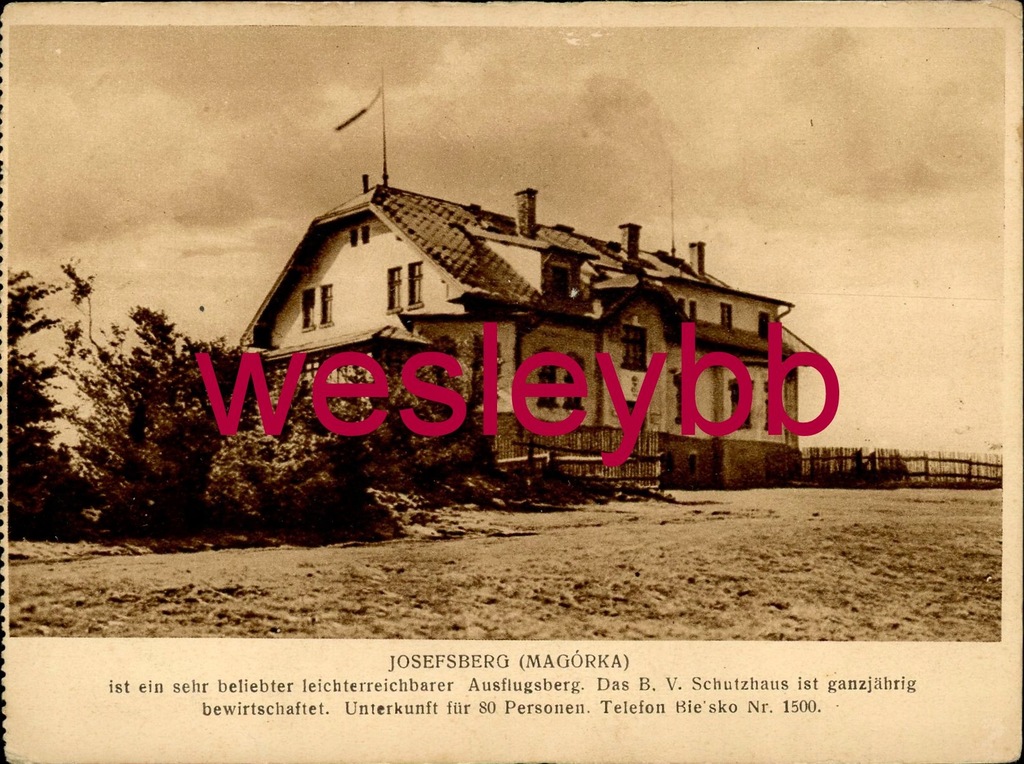 Josefsberg Magórka schronisko Bielsko, Wilkowice, Bystra ok. 1930 PIECZĘĆ
