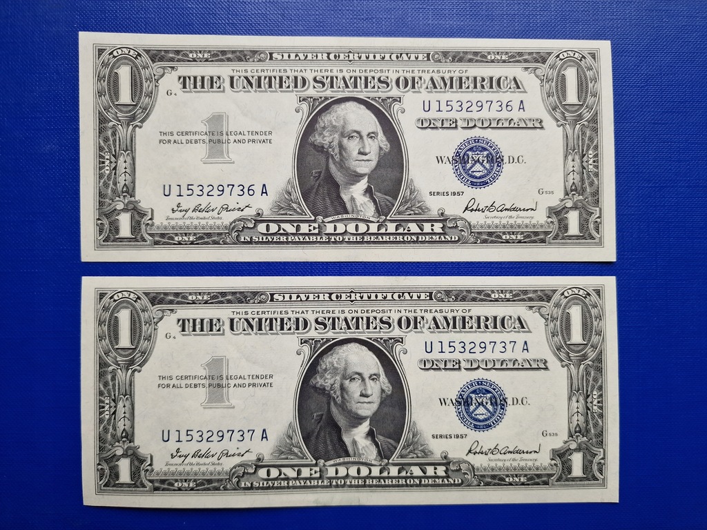 2x 1 dolar USA 1957 Silver Certificate UNC kolejne numery!!